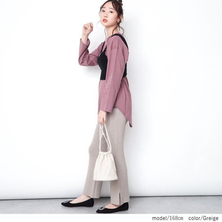 グレージュ(04) | スリット入り フレアニットパンツ レディース | NinaetLina