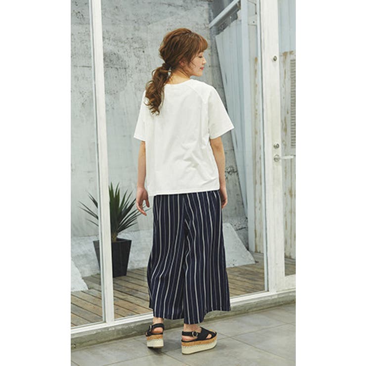ストライプ シフォンガウチョパンツ レディース[品番：NELW0000018