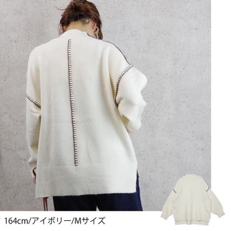 アイボリー(44) | ハンドステッチハイネックニットプルオーバー レディース トップス | NinaetLina