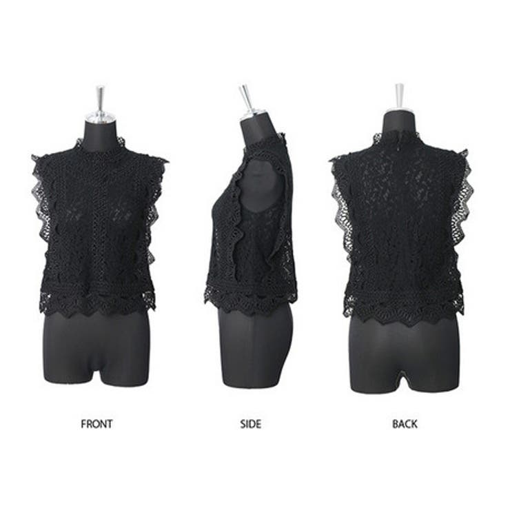 ノースリーブレースブラウス ショルダーフリルレーストップス インナー | NinaetLina | 詳細画像1 