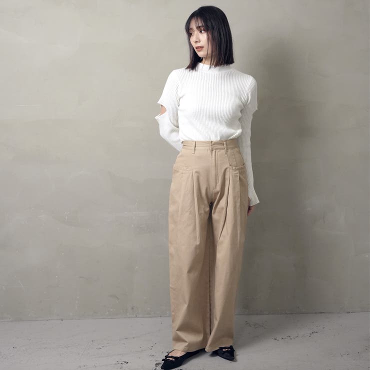 【新品✨】IENA コットン ベージュ ワイドパンツ 34 タグ付き enrica/エンリカ コットンリネンワイドパンツ（その他パンツ