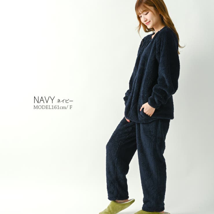 ネイビー | シープボア 前釦アウターパンツ上下セット | NinaetLina