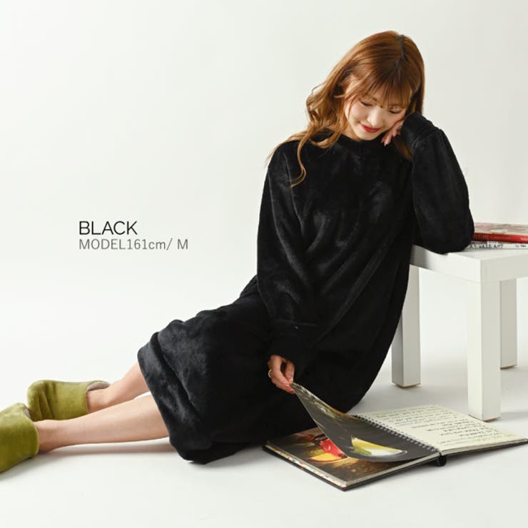 ブラック | もこもこ Vネック マキシ丈ワンピ | NinaetLina