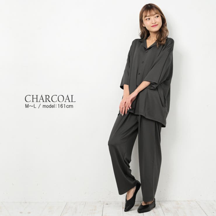 チャコール | 高撥水 男女兼用オープンカラーシャツ上下 | NinaetLina