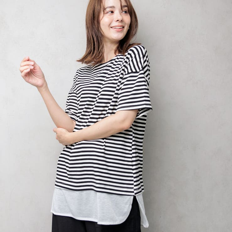 フェイクレイヤード ボーダー チュニックワンピース | NinaetLina | 詳細画像12 