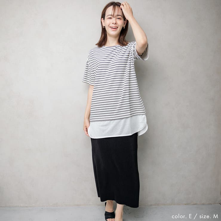 フェイクレイヤード ボーダー チュニックワンピース | NinaetLina | 詳細画像7 