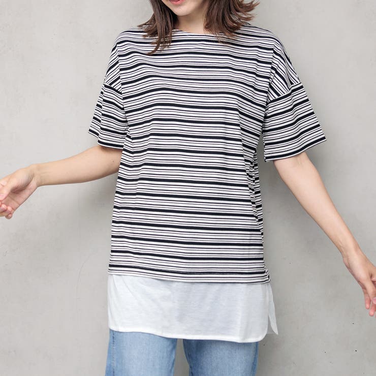 D | フェイクレイヤード ボーダー チュニックワンピース | NinaetLina