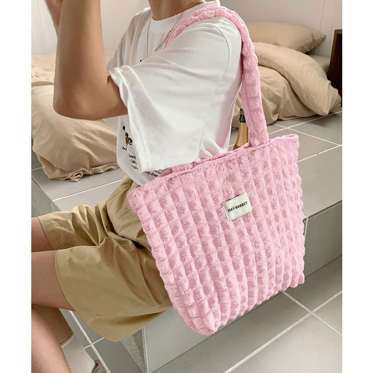 ピンク | ぽこぽこトートバッグ ワッフル風バッグ 大容量 | NinaetLina