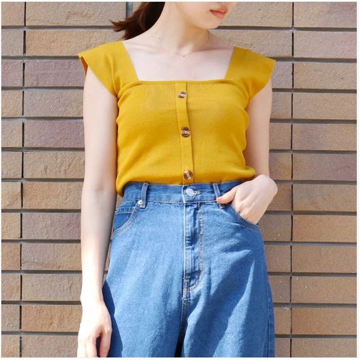 マスタード | フロントボタンノースリーブトップス レディース トップス | NinaetLina