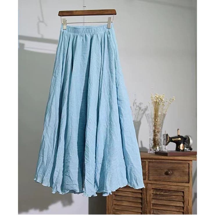 スカイブルー | 選べる丈リネンフレアロングスカート マキシスカート ロングスカート | NinaetLina