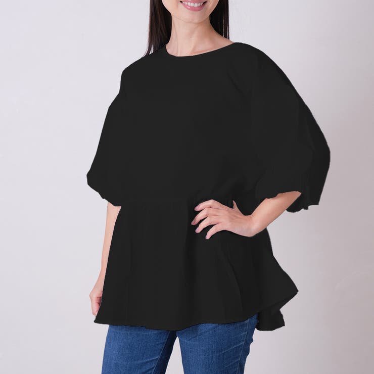 エンボス加工Aライン半袖チュニック（Tシャツ/カットソー