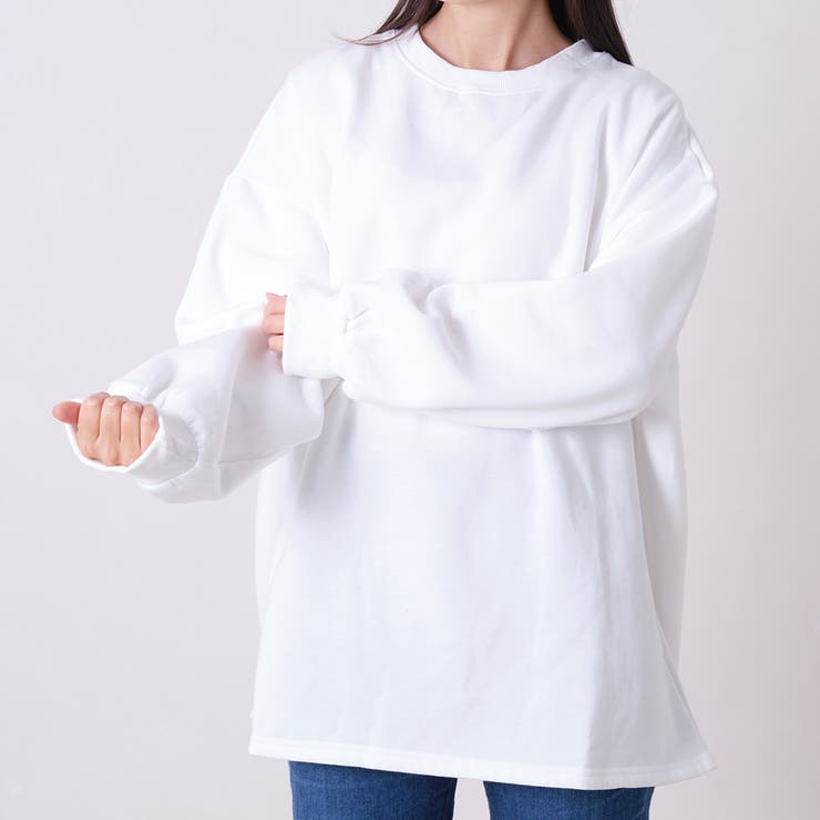 ホワイト | 裏起毛ドロップショルダートレーナー レディース トップス | NinaetLina