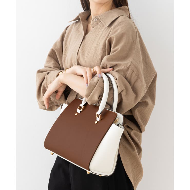 ブラウン/ホワイト | ハンドバッグ レディース 黒 | ninon