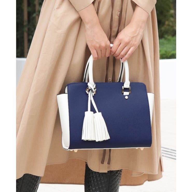 ネイビー/ホワイト | ハンドバッグ レディース 黒 | ninon