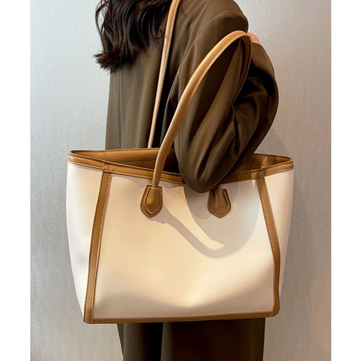 オフホワイト×ベージュ | トートバッグ レディース ファスナー付き | ninon