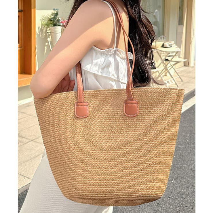 JWANDERSON カゴバッグ ピクニックトートバッグ 大容量 ナチュラル