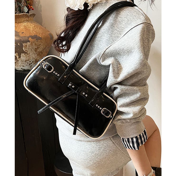 ブラック/ホワイトライン | ボストンバッグ レディース 軽量 | ninon