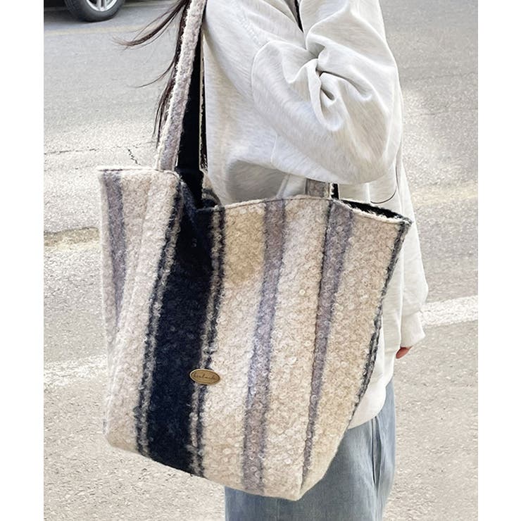 ホワイト×ブラック(ストライプ) | トートバッグ レディース おしゃれ | ninon