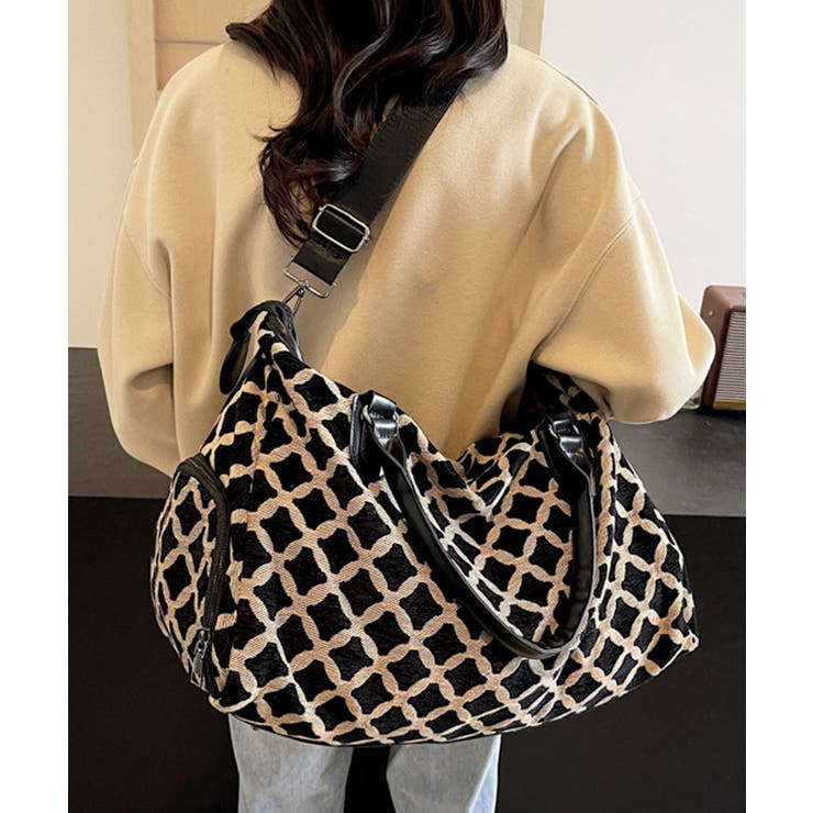 ブラック(チェック柄) | ボストンバッグ 旅行 レディース | ninon