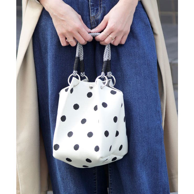 ホワイト/ドット | ニットバッグ ミニ 持ち手 | ninon