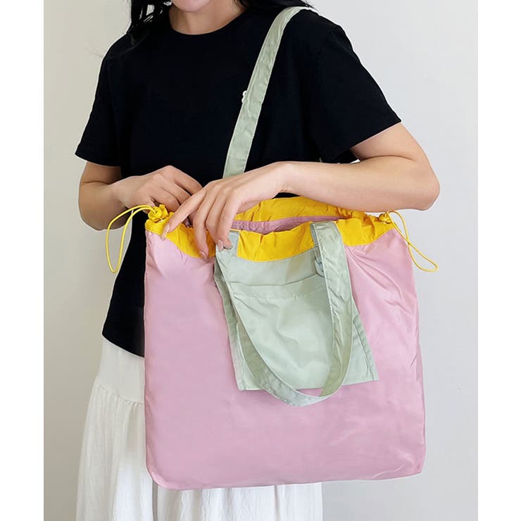 ピンク×グリーン | エコバッグ 収納 おしゃれ | ninon