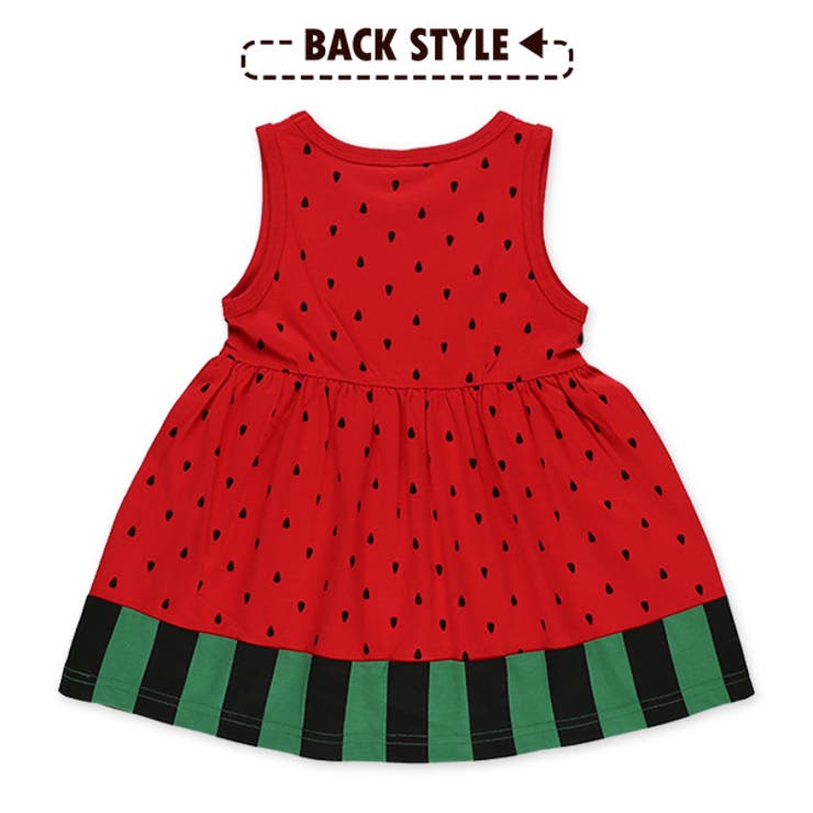 スイカ柄プリントノースリーブワンピース 即納特典付き ベビーワンピース