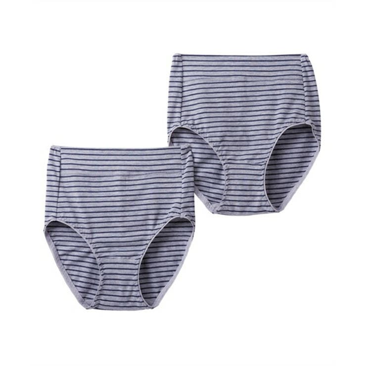 グレー(ボーダー) | ニッセン 綿混ストレッチお腹らくちんショーツ２枚組 | nissen