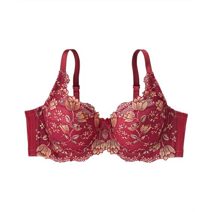 ボルドー | C90－G110 脇高フルカップブラジャー（チューリップ柄）（日本製レース）（ト… | nissen