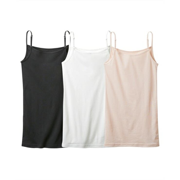 黒+オフホワイト+ベージ | 吸汗速乾 ロング丈綿混キャミソール３枚組 | nissen