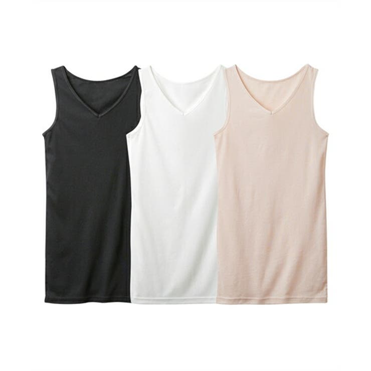 黒+オフホワイト+ベージ | 吸汗速乾 ロング丈綿混タンクトップ３枚組 | nissen