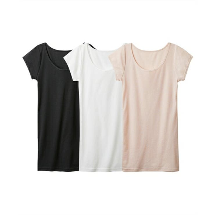 黒+オフホワイト+ベージ | 吸汗速乾 ロング丈綿混フレンチ袖インナー３枚組 | nissen