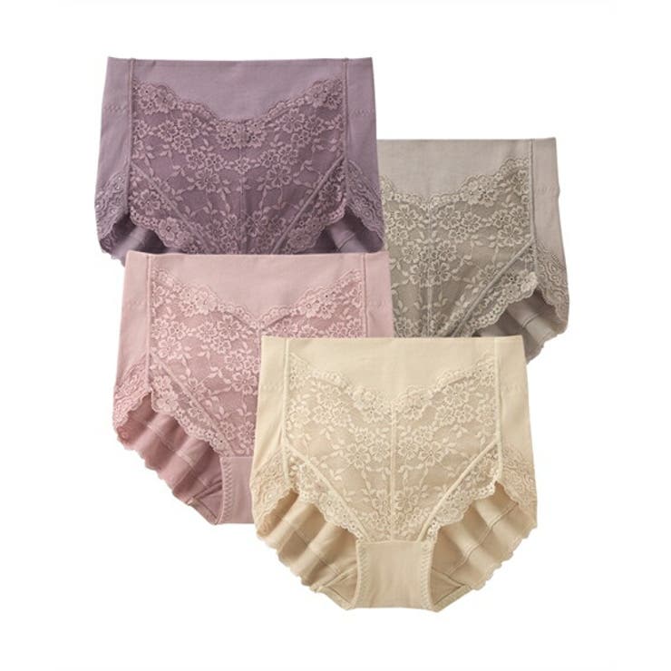 スモーキーカラー | 1枚3役 綿混ストレッチ お腹＆ヒップサポート レース深ばき丈ショーツ４枚組 | nissen