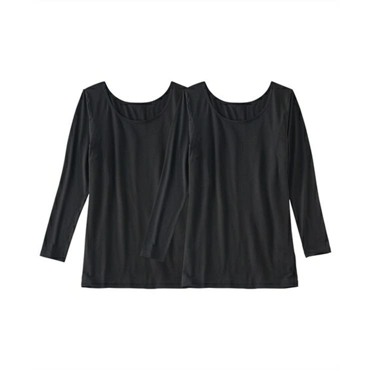 黒2枚(新タイプ) | 暑がりさんの冬インナー 襟ぐり広め丈長め長袖インナー２枚組ウォームコアAIR | nissen