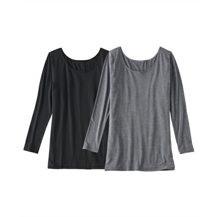 黒+チャコール(新タイプ | 暑がりさんの冬インナー 襟ぐり広め丈長め長袖インナー２枚組ウォームコアAIR | nissen