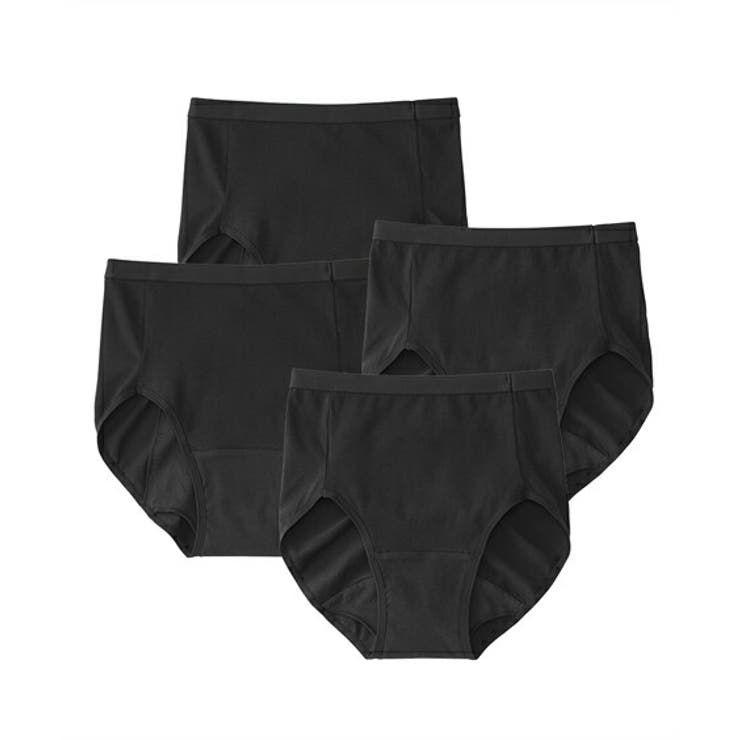 黒4枚組(ソフトゴム) | ｎ，ＫＵＲＯ 綿混ストレッチシンプル深ばき丈サニタリーショーツ４枚組（昼用２枚＋… | nissen