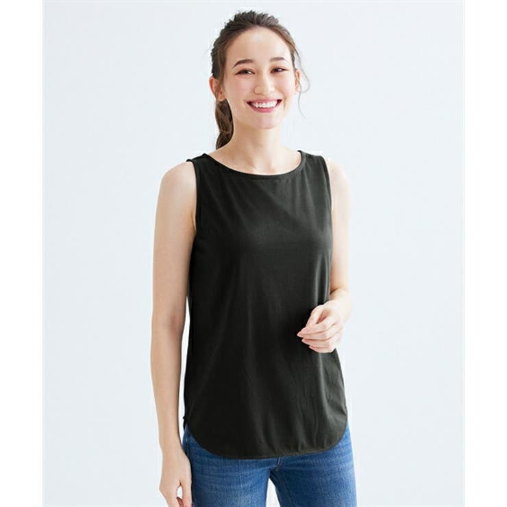 【全3色】ラインショート丈トップ　アイボリー ネイビー ブラック 【besek-n25031402top】( mja )(250321) 綿混吸汗速乾 ボートネックロング丈タンクトップ3枚組[品番
