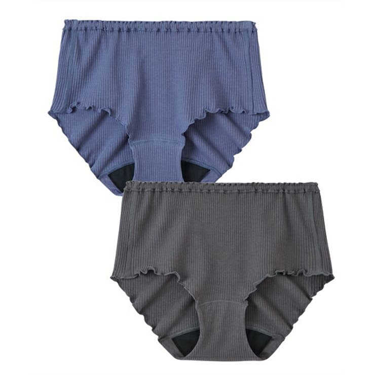ダークネイビー+チャコ | まるでＮＯパン オーガニックコットン１００％リブサニタリーショーツ昼用２枚組（羽… | nissen