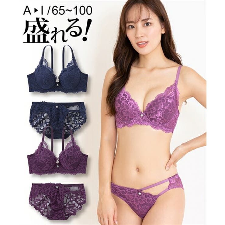 G85/LL-I95/4L)ローズ柄総レース ブラジャーショーツセット[品番