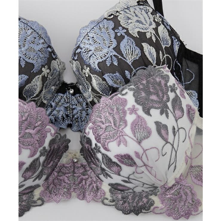 脇高エレガントフラワー刺繍ブラジャーショーツセット[品番