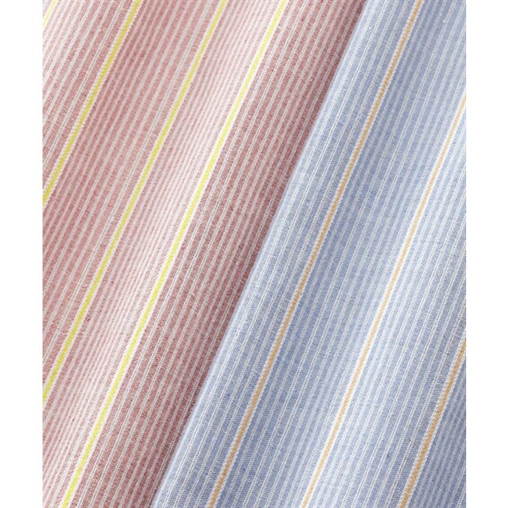 8L-10L)綿100%前開き7分袖ストライプ柄パジャマ[品番：NISW0002902