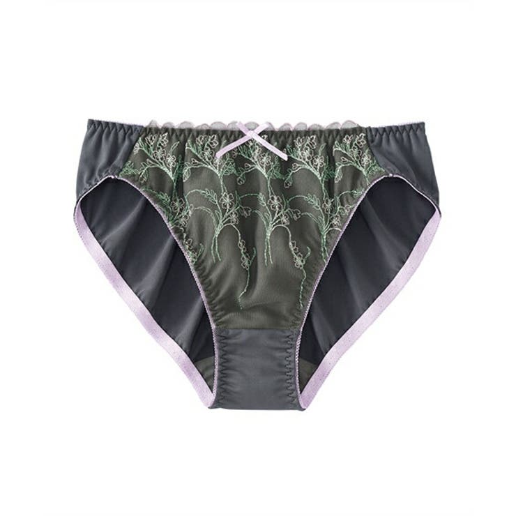 グレー×パープル | プチ胸サイズ 花柄刺しゅうレースコーディネートショーツ(小花)(プティシュ) | nissen