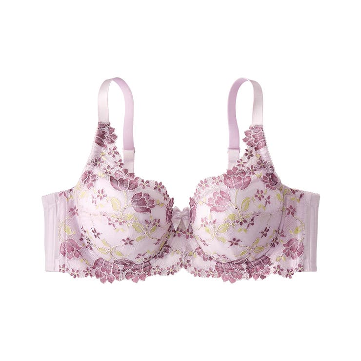 ラベンダー系 | C90－G110 脇高フルカップブラジャー（チューリップ柄）（日本製レース）（ト… | nissen
