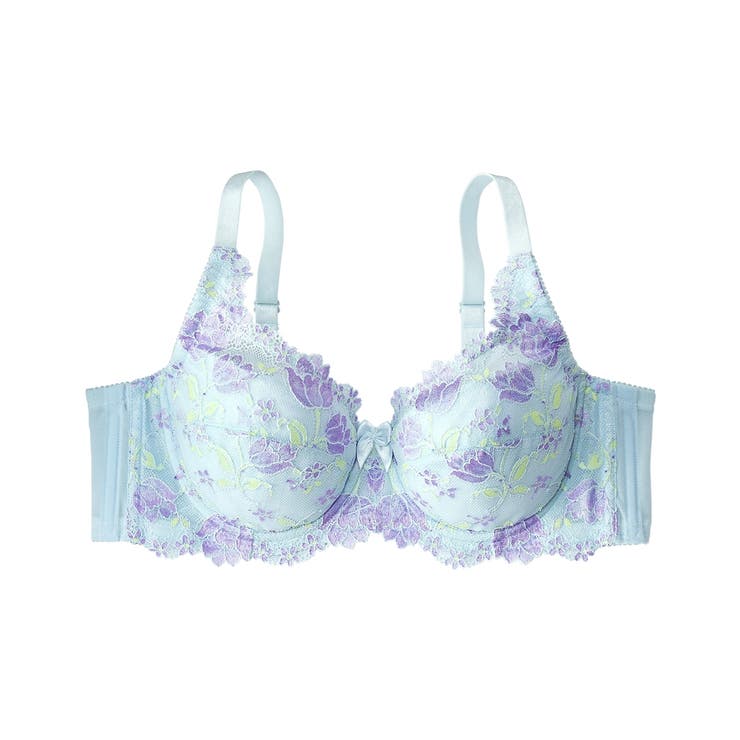 アクアブルー | C90－G110 脇高フルカップブラジャー（チューリップ柄）（日本製レース）（ト… | nissen