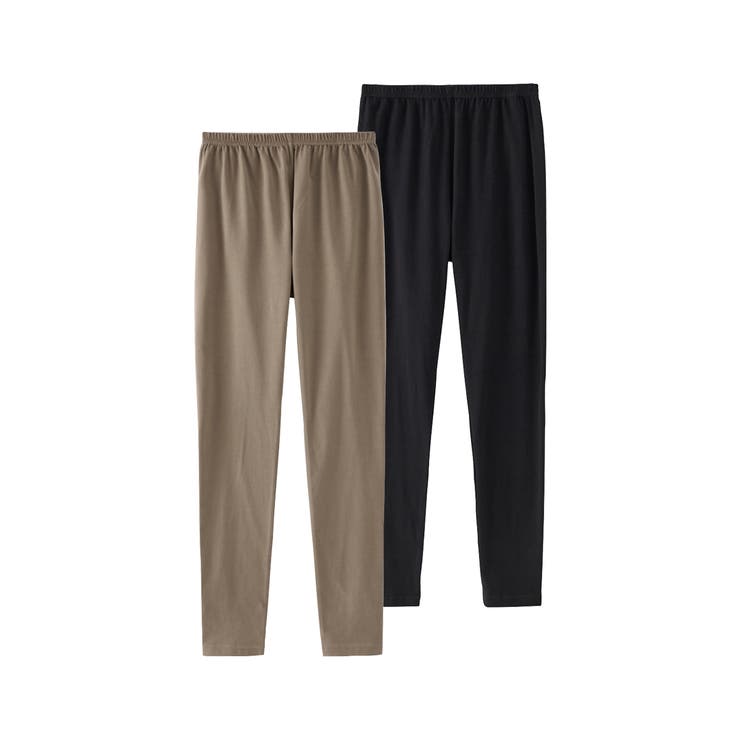 黒+モカ | 綿混１０分丈レギンス２枚組 | nissen