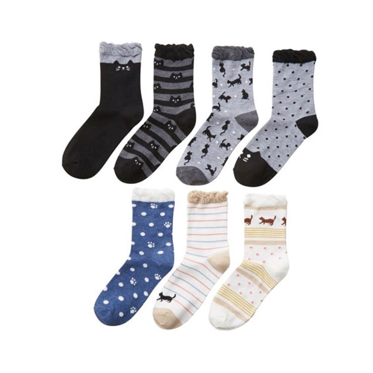 7足組 | 足口ゆったり にゃんこなクルーソックス7足組 | nissen