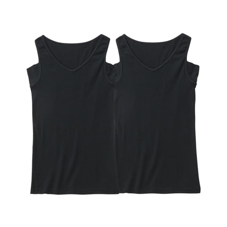 黒2枚 | 吸汗速乾 綿混汗取り付タンクトップ２枚組 | nissen