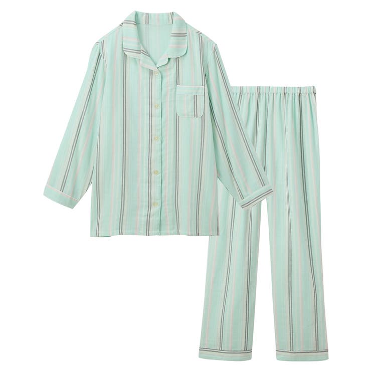 グリーン系ストライプ | パジャマ ルームウェア 綿100％ | nissen