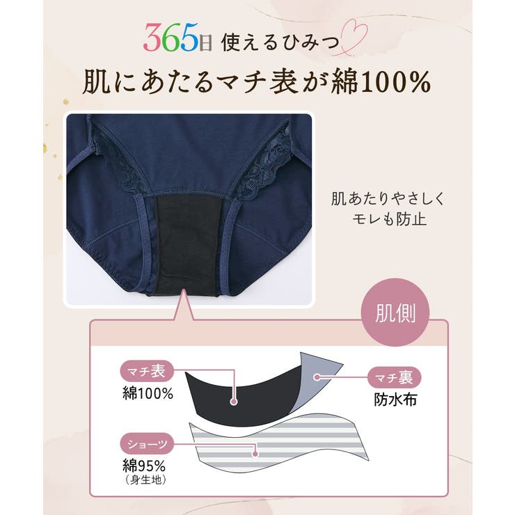 【365日使える】綿混ストレッチ ポケット付深ばき丈サニタリーショーツ昼用３枚組… | nissen | 詳細画像5 