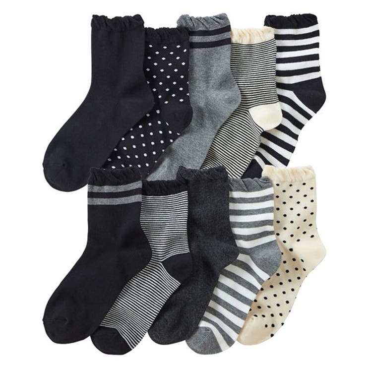 モノトーン | 足口ゆったりベーシッククルーソックス１０足組 | nissen