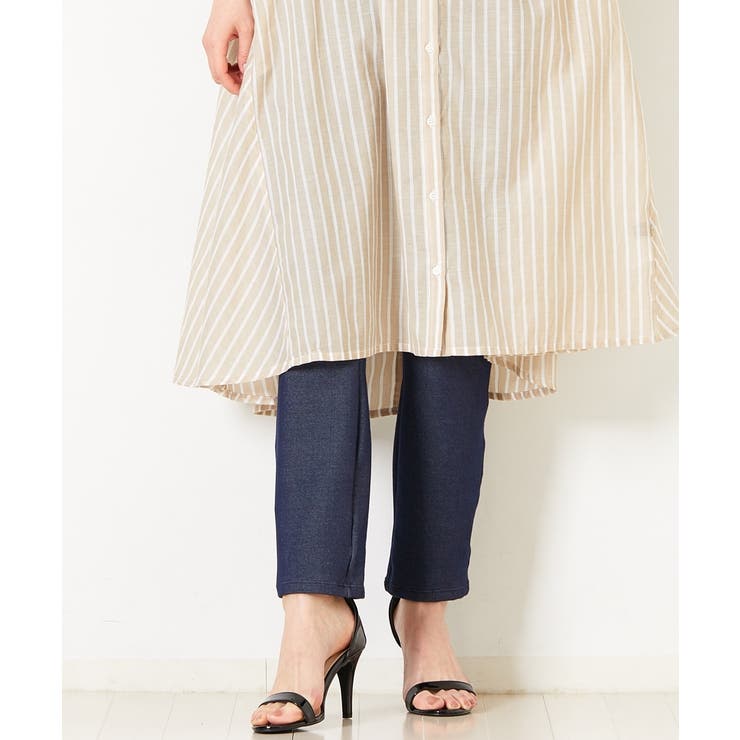 冷感ひんやりとした UVカット綿混薄地デニム調ゆったり10分丈レギンス２枚組 | nissen | 詳細画像14 